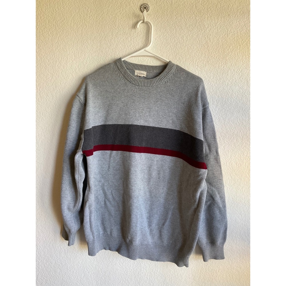 High Sierra Mens Cotton Crewneck Sweater Gray Striped Pullover extra large